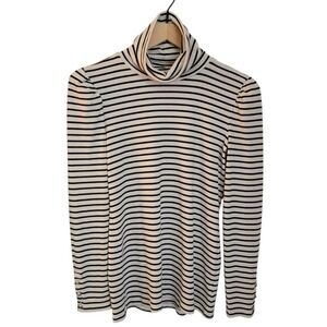 Talbots Ribbed Striped Turtleneck Puffy Shoulders Button Cuffs Black and White S